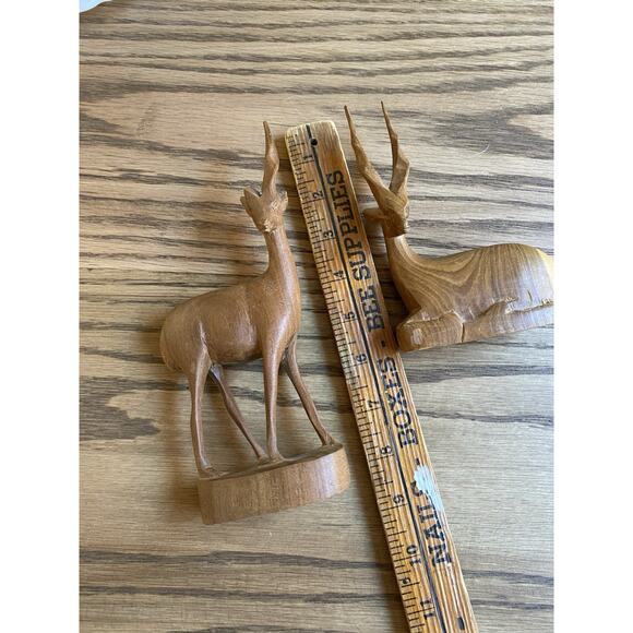 Vintage Hand Carved Wooden Gazelle Set Antelope Deer Made in Kenya Africa - Picture 6 of 7
